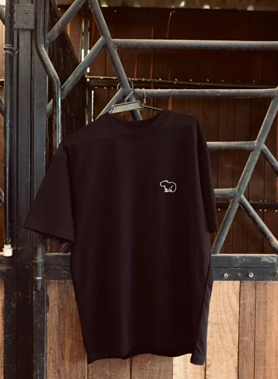Camiseta negra colgada en una pesebrera